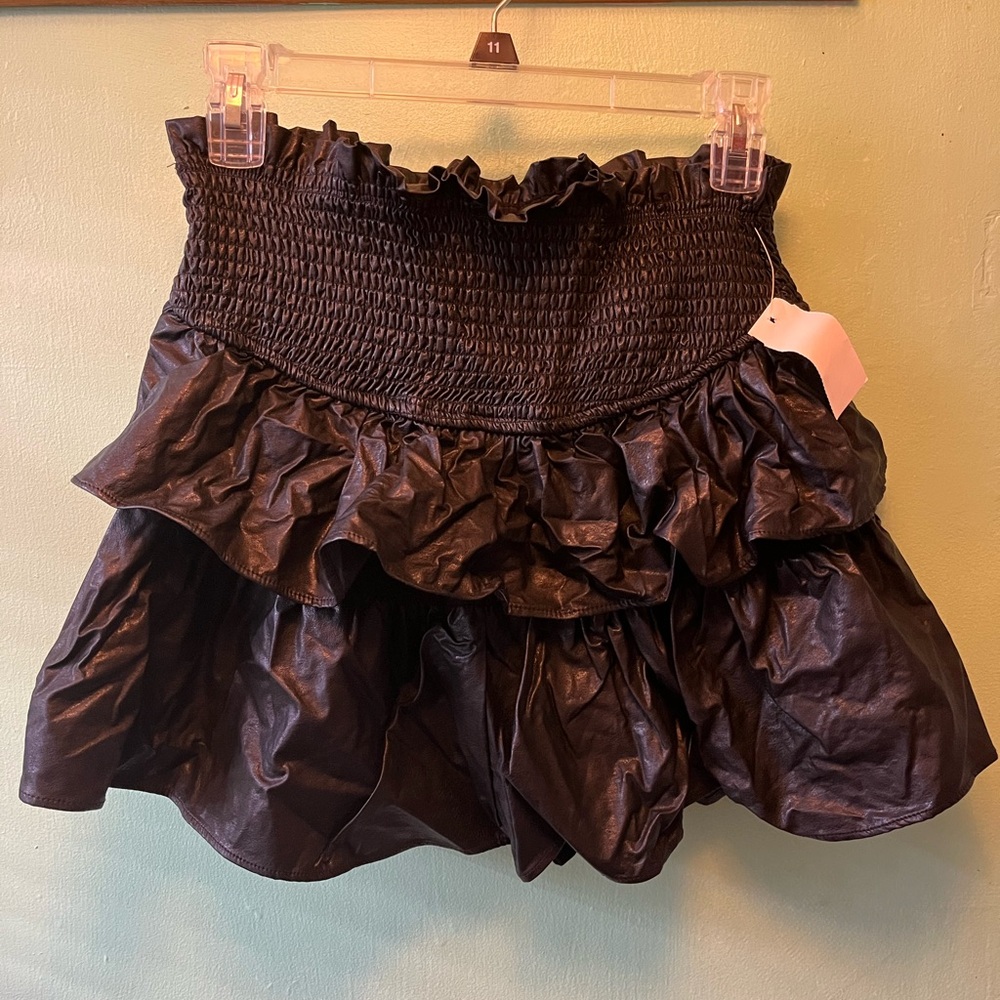 NWT Black Faux Leather Ruffled Skirt